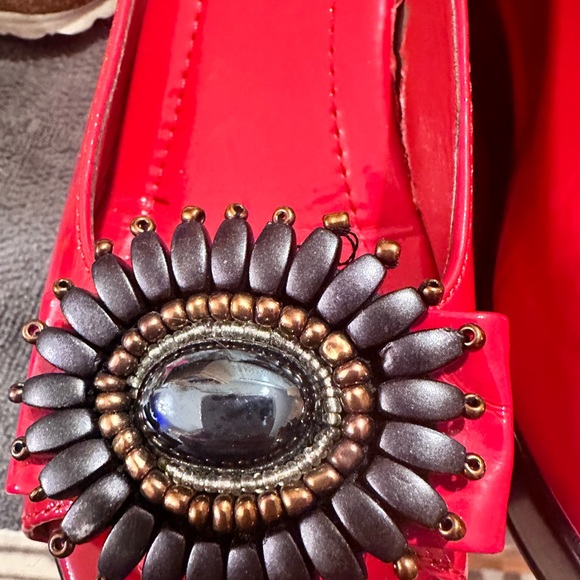 Helen’s Heart Vintage Look Platform Red s/ Beaded Sunflower Sandal Size 7 - Picture 13 of 14